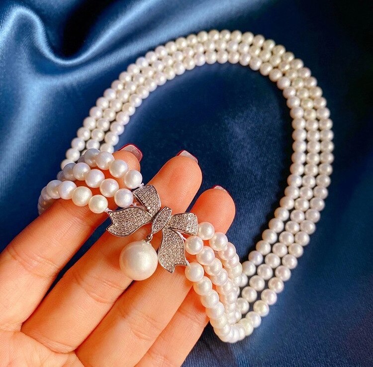 Korean Elegant Pearl Beads Three Floors Necklace for Women