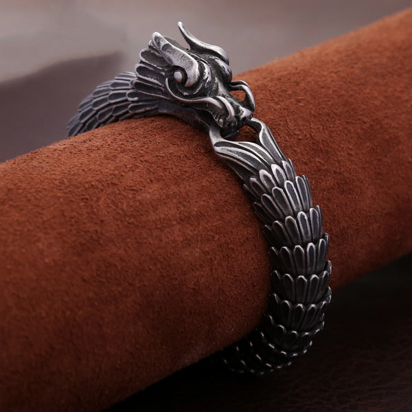 Vintage Nordic Viking Dragon Head Bracelet 316L Stainless Steel Hip Hop Biker Animal Bracelet