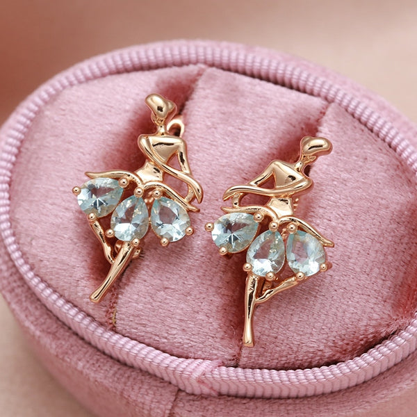 Summer Trend Jewelry 585 Rose Gold Blue Amber Drop Zircon Earrings