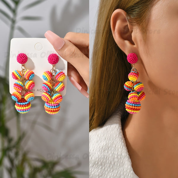 Fashion Colorful Ball Full Beaded Acrylic Dangle Earrings For Women