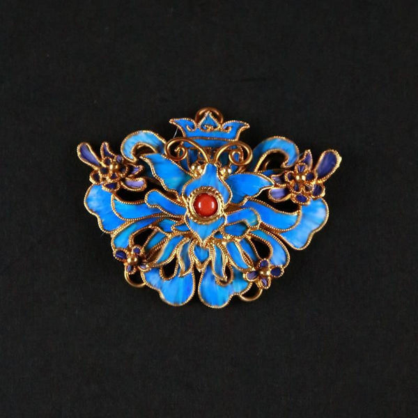 Designer original new ancient gold craft enamel porcelain court style brooch