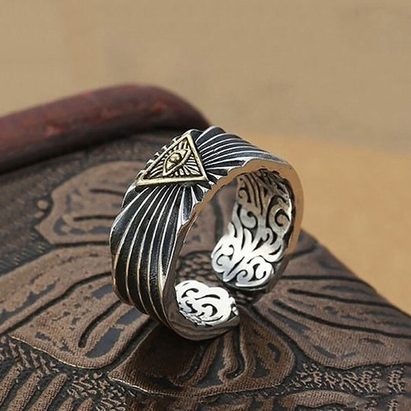 Creative design new Thai silver retro handmade geometric adjustable ring