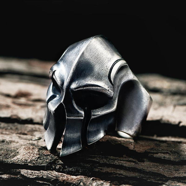 silver Spartan helmet without inlay exaggerated domineering  adjustable ring