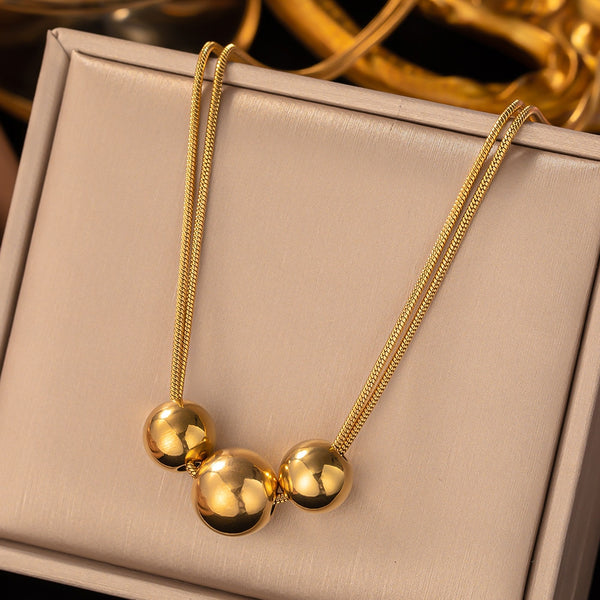 316L Stainless Steel Gold Color Large Round Ball Pendant Necklace For Women