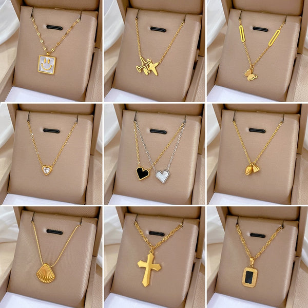 Gold Plated Multiple Styles Geometric Heart Pendant Neckalce For Women