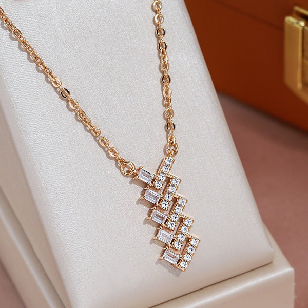 Full Zircon 585 Rose Gold Color V Shape Pendant Women Necklace