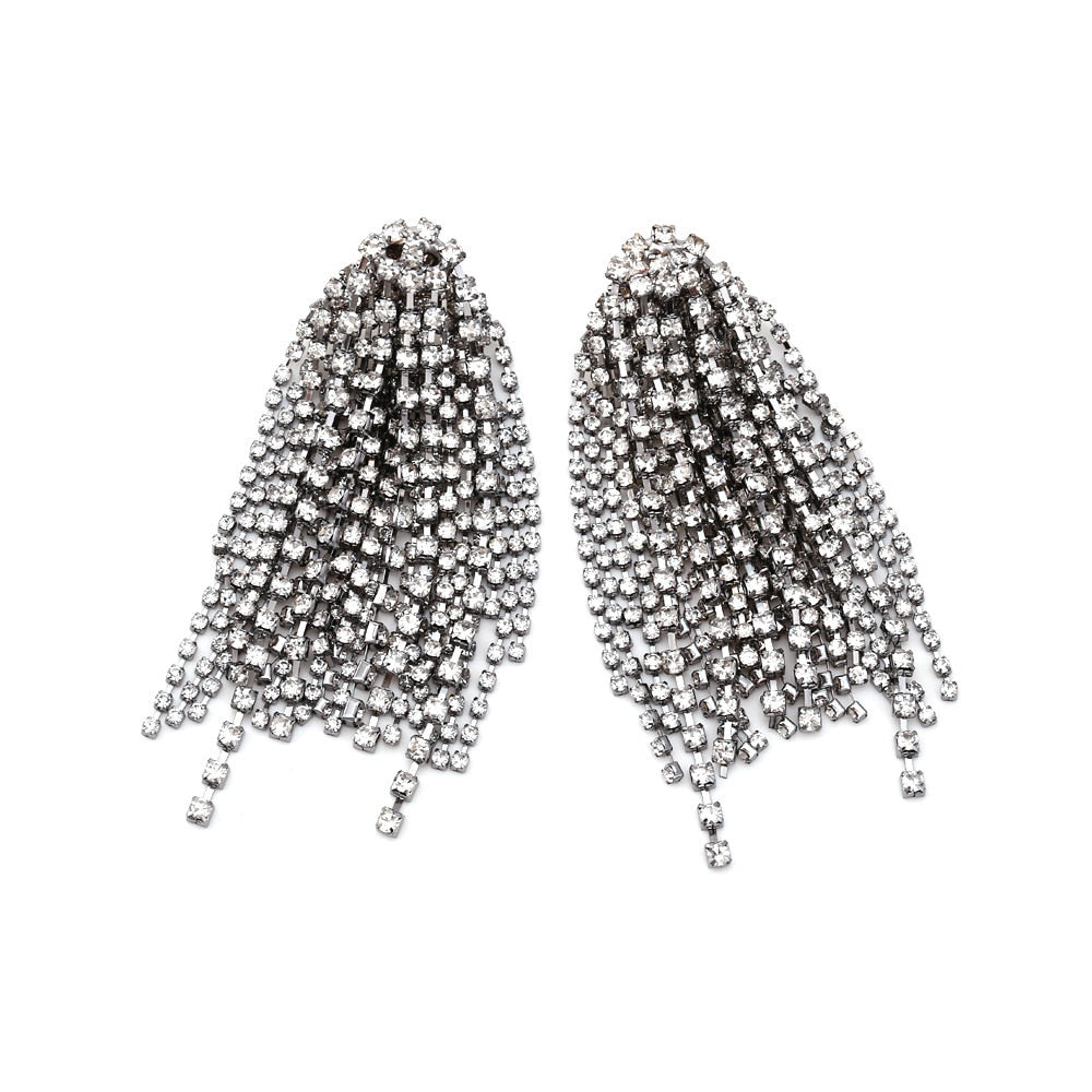 Luxury Crystal Dangle Statement Earrings For Women Long Tassel Rhinestone Earrings