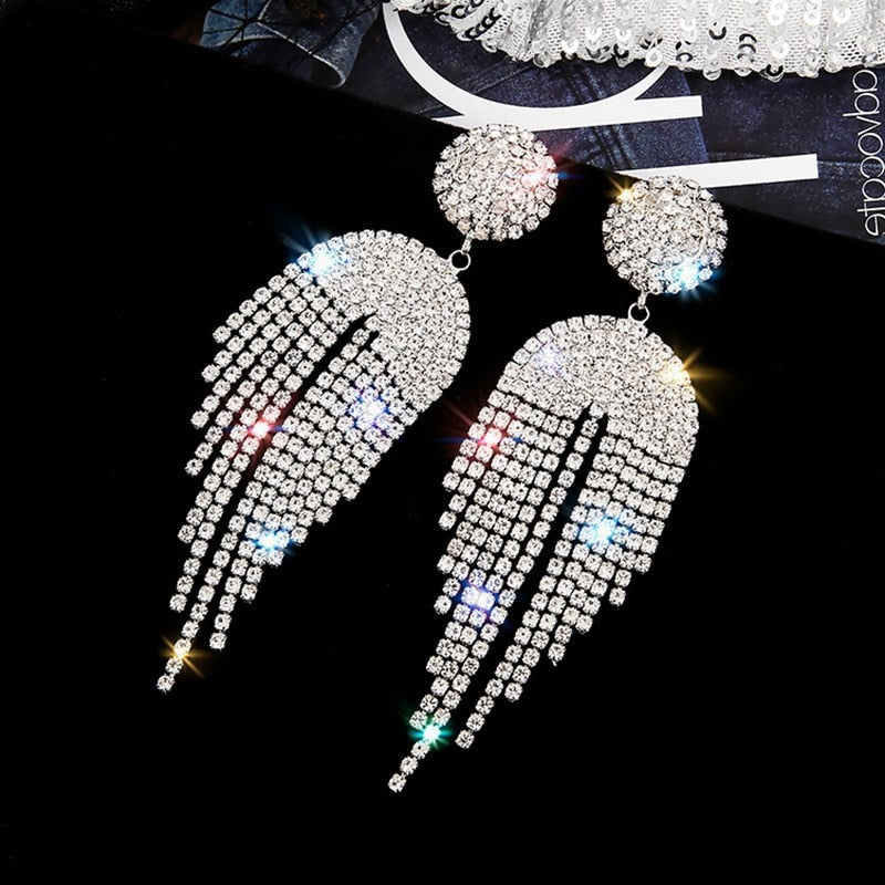 Long Tassel Crystal Drop Earrings for Women