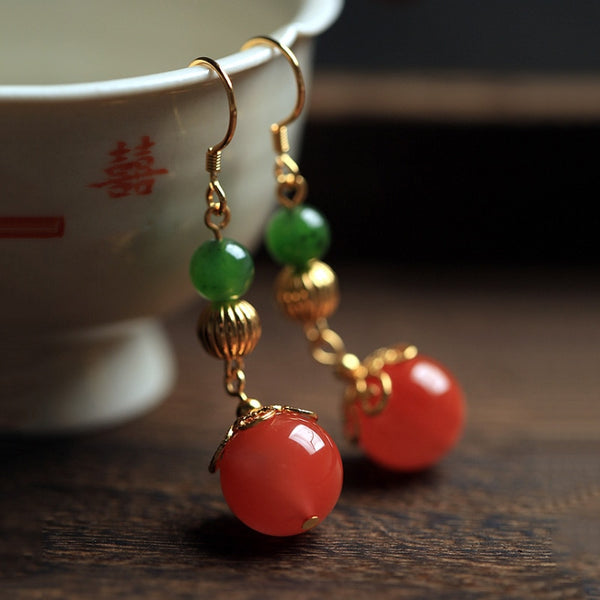 Creative design natural Red chalcedony earrings for women