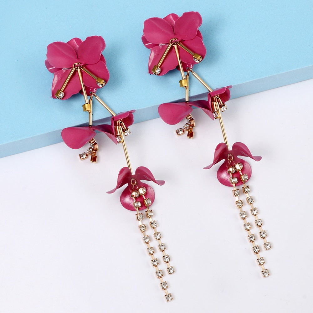 New Long Tassel Metal Flower Earrings For Women