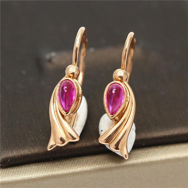 Rose Gold Inlaid Waterdrop Red Crystal Geometric Earrings for Women