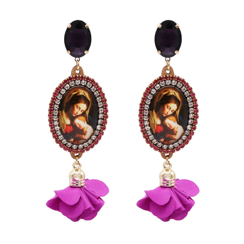 New Design Rhinestone Women Religious Earrings Angel Drop Earrings Flower Earrings