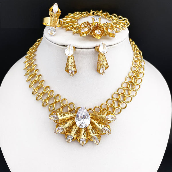 Dubai Cold Color Jewelry Set Italian Necklace Earrings For Women