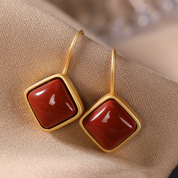 Red Enamel Porcelain Geometric Drop Earrings