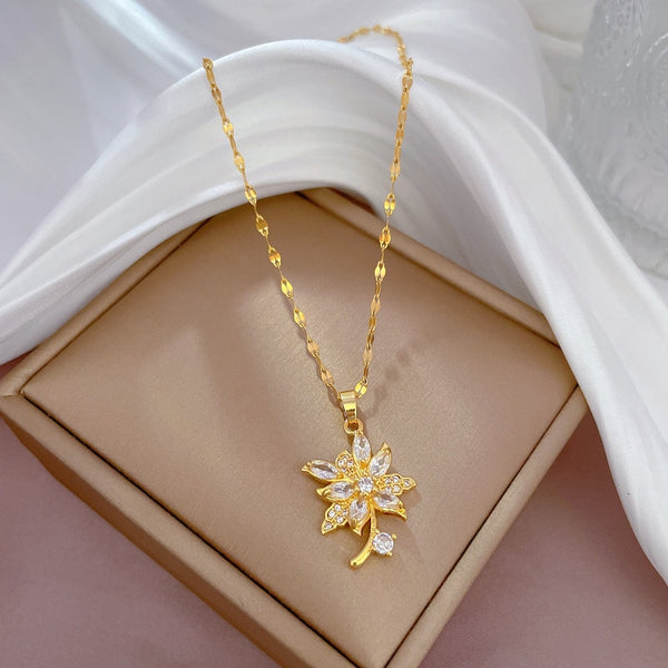 Necklace Shine Full Crystal Flower Daisy Pendant Necklaces Elegant Women