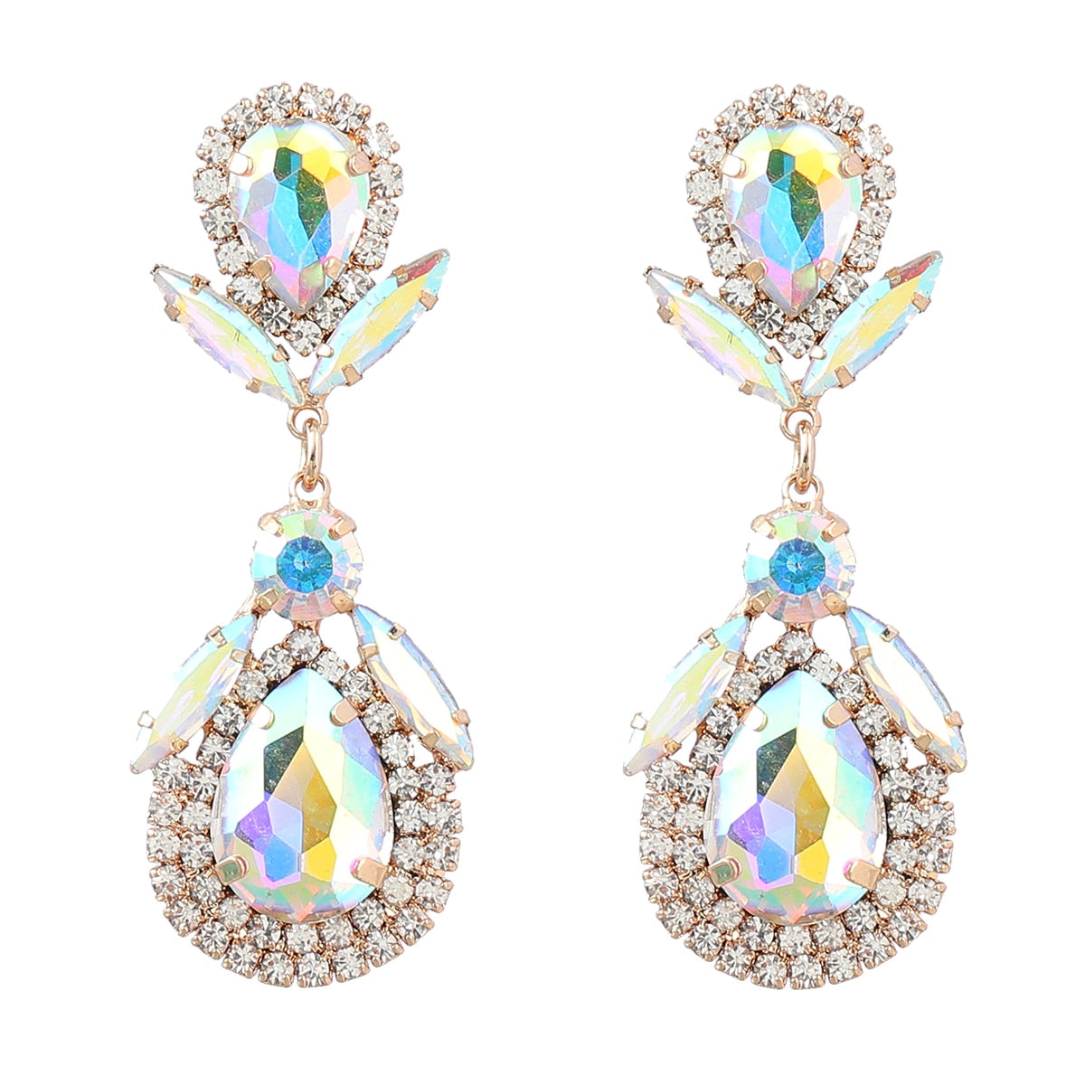 Fashion Metal Rhinestones Water Drop Glass Geometric Earrings Women