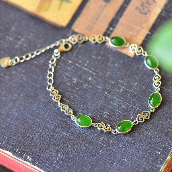 Original retro Chinese style natural Hetian jade auspicious cloud bracelet for women