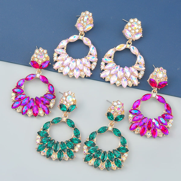 Fashionable Metal Hollow Rhinestone Geometric Earrings Women