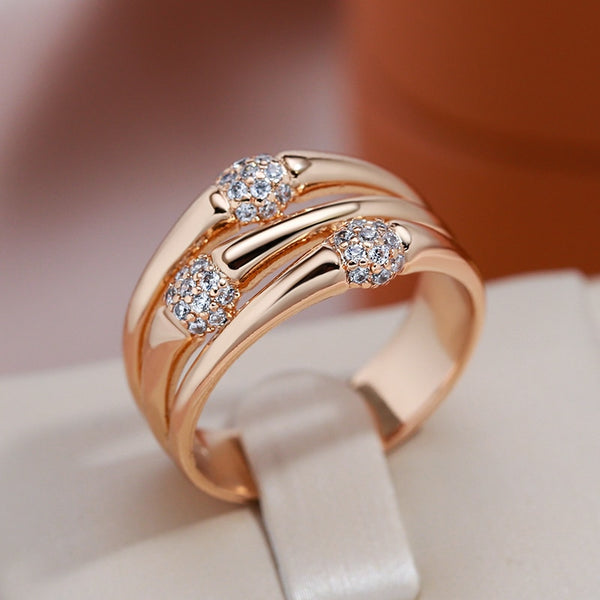 Multi Layer Hollow Match Full Zircon Oval 585 Gold Color Rings for Women