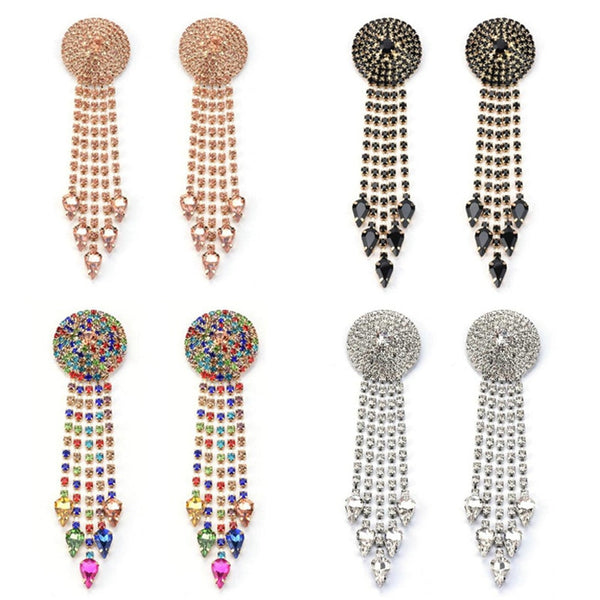 Glamour Colored Rhinestone Earrings Women Fashion Exaggerated Luxury Party Earrings