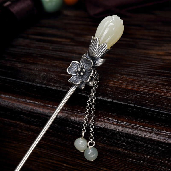 Natural Hetian Magnolia Flower Tassel Pendant