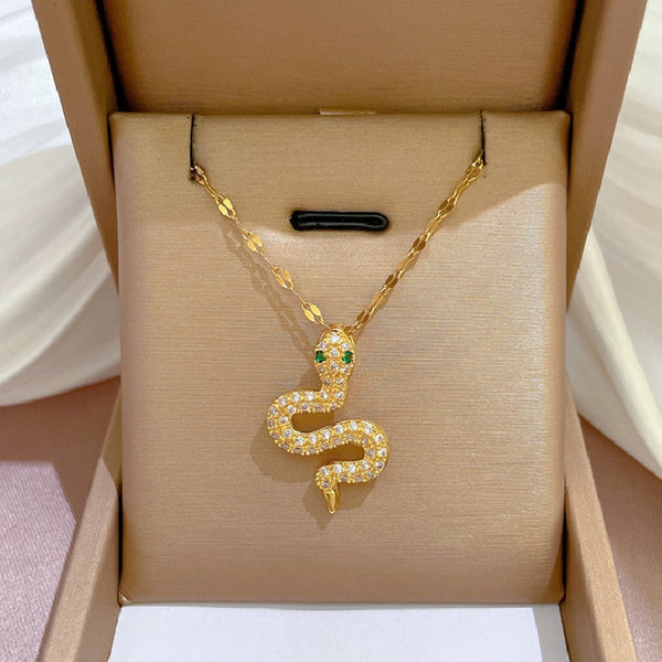 Fashion Cute Snake Full Crystal  Pendant Necklace For Women