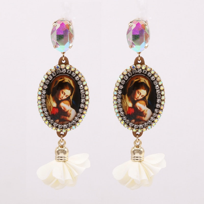 New Design Rhinestone Women Religious Earrings Angel Drop Earrings Flower Earrings