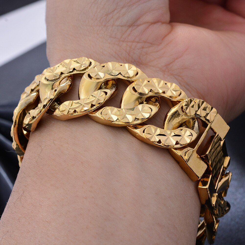 Luxury Mens Hand Chain Bracelets Male Bijoux Gold Color Chain Link Bangles Bracelet