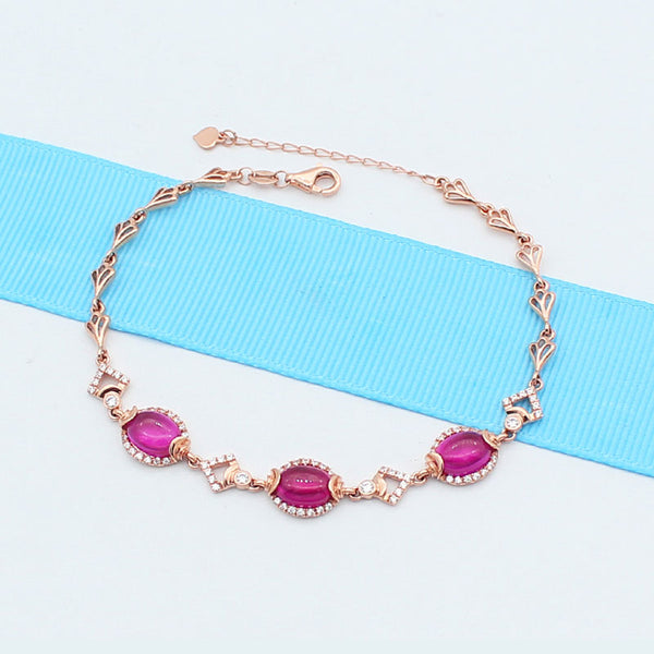 New 585 purple gold plated 14K rose gold glossy ruby fashion charm bracelet