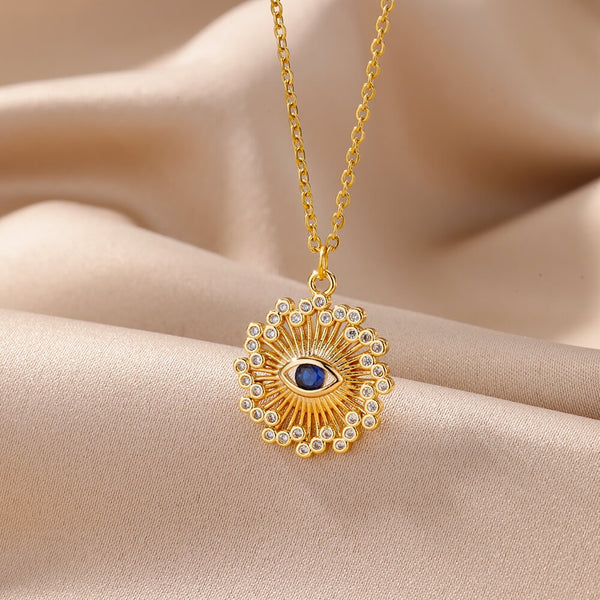 Evil Eye Necklace for Women Fashion Gold Color Copper Zircon Pendant Woman