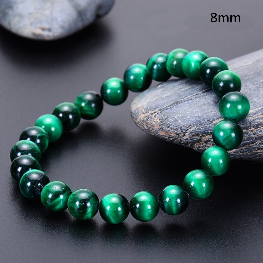 Natural Green Tiger Eye Beaded Elastic Cord Bracelet Men