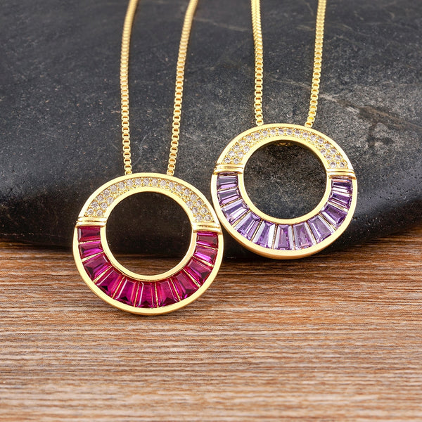 New Fashion 6 Colors Party Jewelry Round Zircon Pendants Necklaces Women