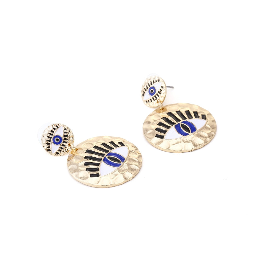 New Round Metal Evil Eye Drop Earrings Statement Dangle Earring