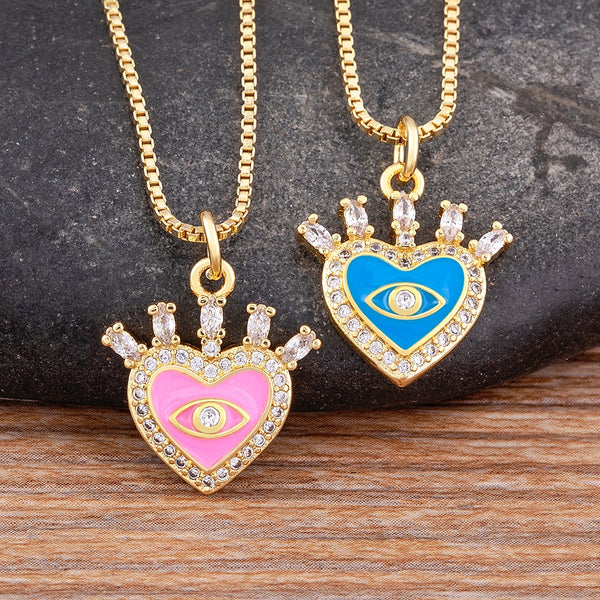 Light luxury Enamel Rainbow Heart Shape Turkey Evil Eye Crystal Fine Zircon Necklace