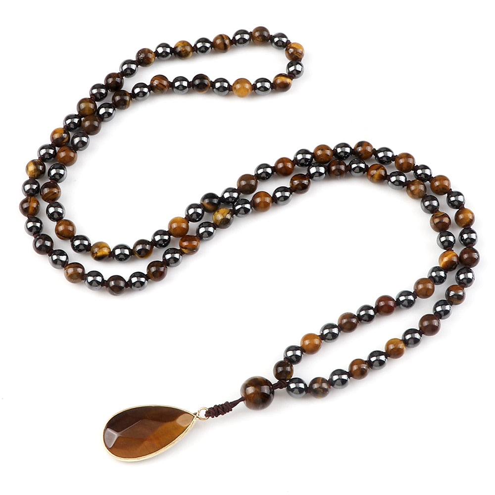 Men Hematite Tiger Eye Beaded Necklaces Classic Natural Stone Beads Pendant Necklaces Women