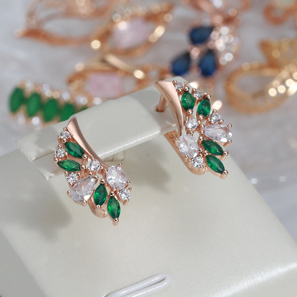 Luxury Prong Inlay Green and White Zircon Splice Earrings