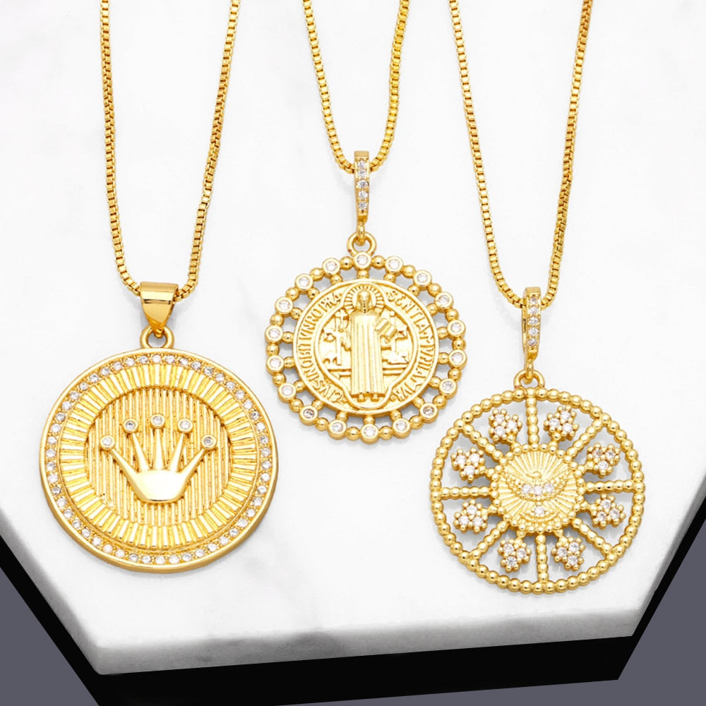 Copper Gold Plated San Benito Necklaces for Women CZ Rhinestone Big  Necklaces