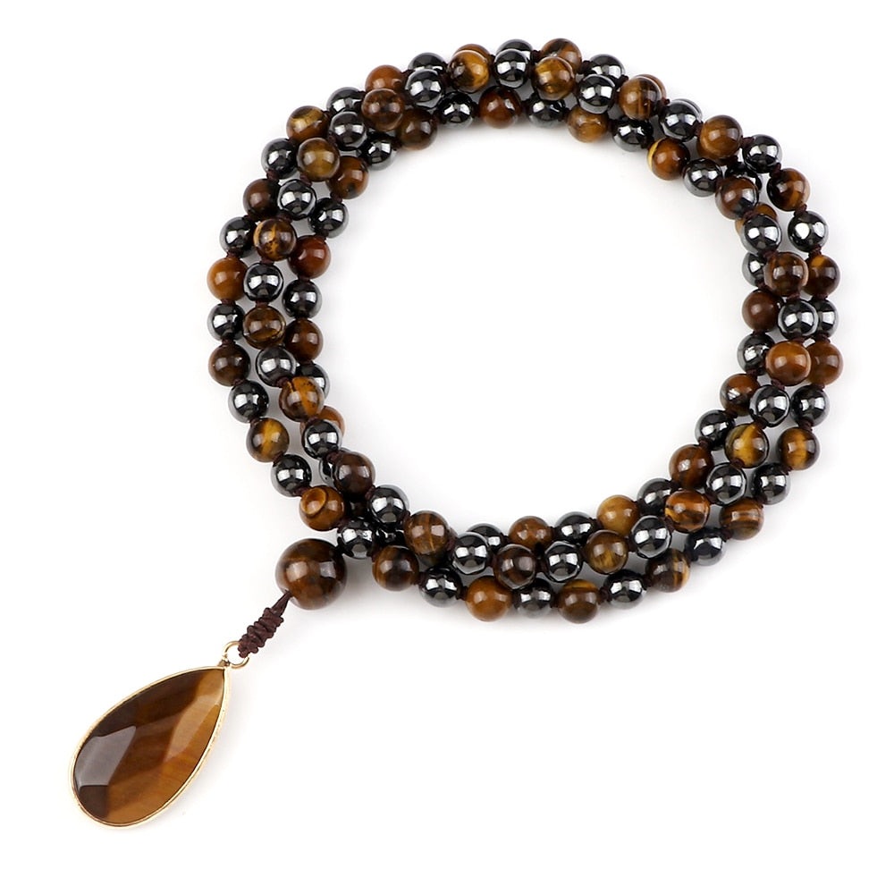 Men Hematite Tiger Eye Beaded Necklaces Classic Natural Stone Beads Pendant Necklaces Women