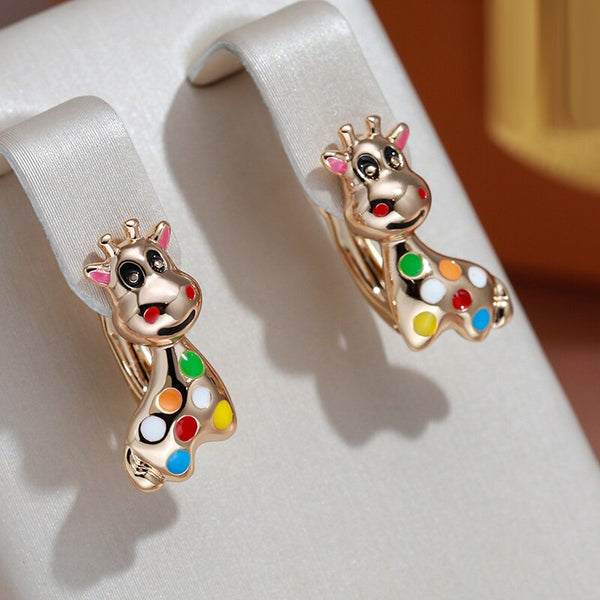 Colorful Enamel Giraffe Drop Earrings