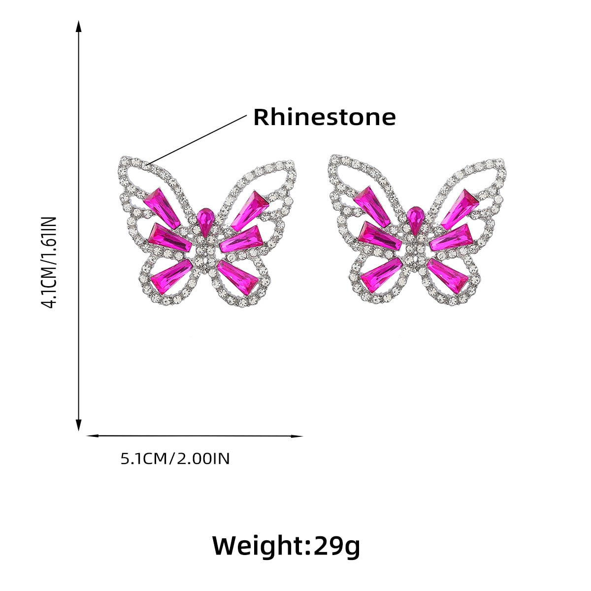 Fashion Metal Cutout Rhinestone Butterfly Earrings Women