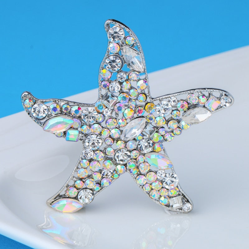 Sparkling Starfish Brooches For Women Unisex Big Rhinestone Sea Star Party Office Brooch