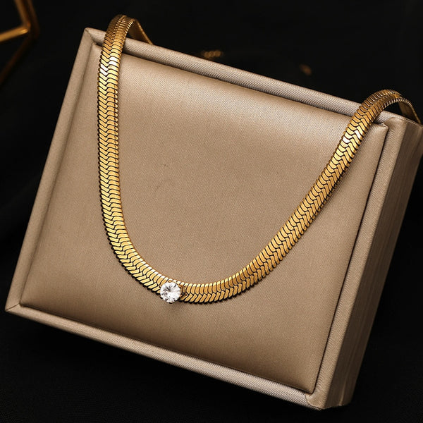 316L Stainless Steel Large Zircon Choker Necklace For Women