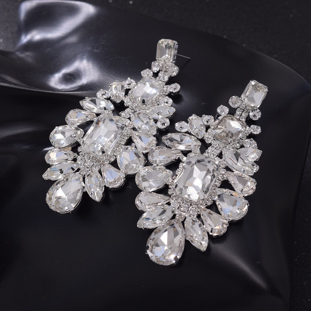 luxury All glass rhinestones big drop earring for wedding jewelry