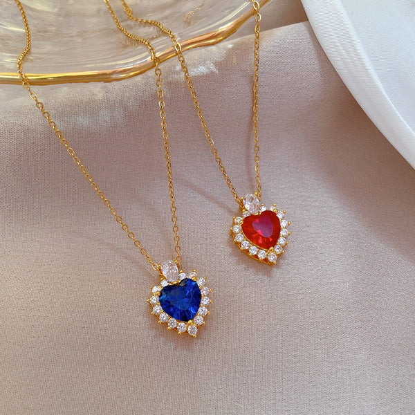 Stainless Steel Zircon Pendant Shiny Choker For Women Heart Rhinestone Necklace