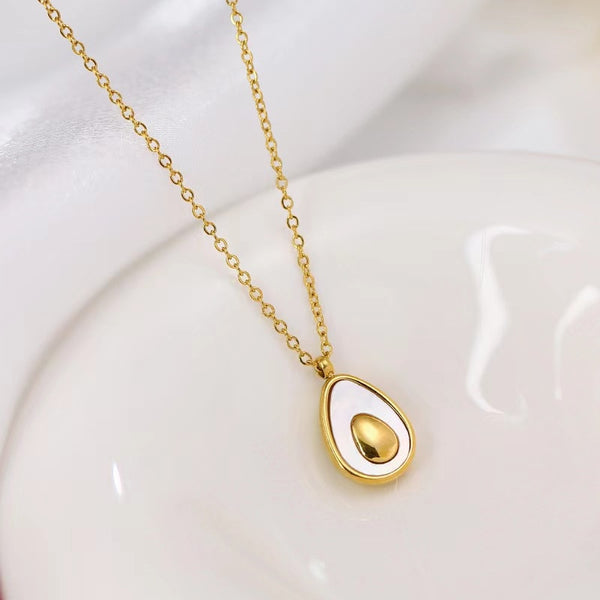 Fashion Stainless Steel Gold color Natural Shell Avocado Pendant Necklace