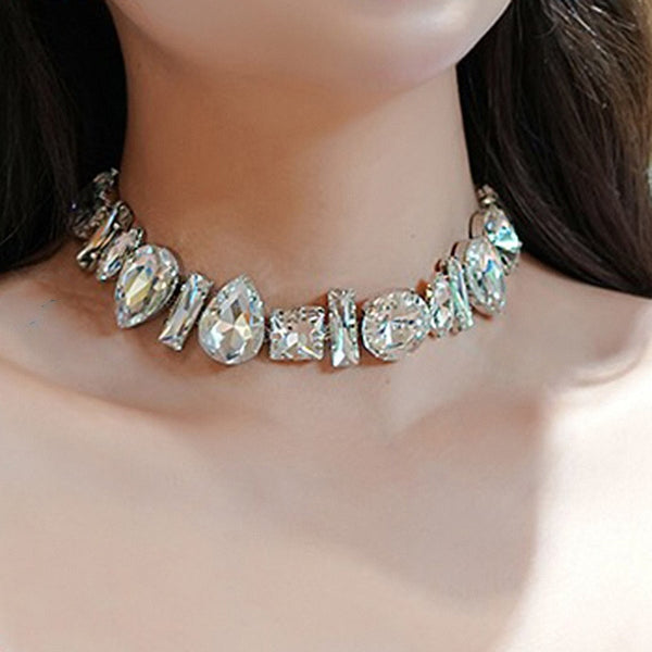 Geometric Crystal Choker Necklaces for Women