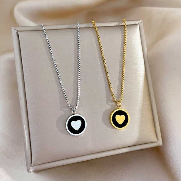 Gold Plated Minimalist Heart Circle Pendant Necklace For Women