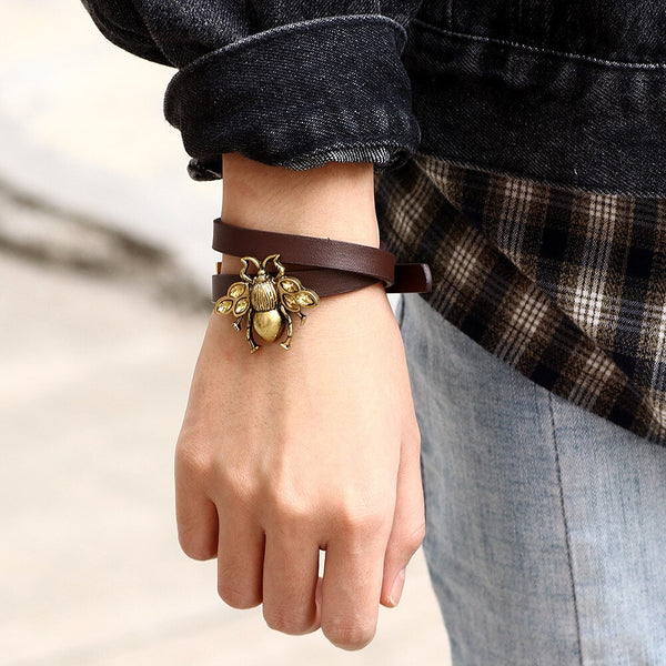 Cute Bee Women Bracelet Adjustable Leather Bracelet