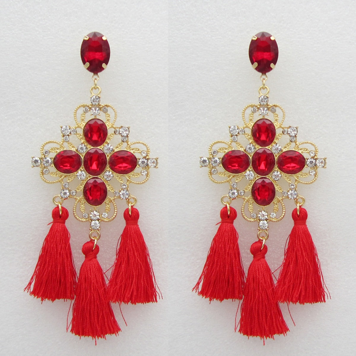 Bohemian Big Tassel Rhinestone Dangle Earrings for Women