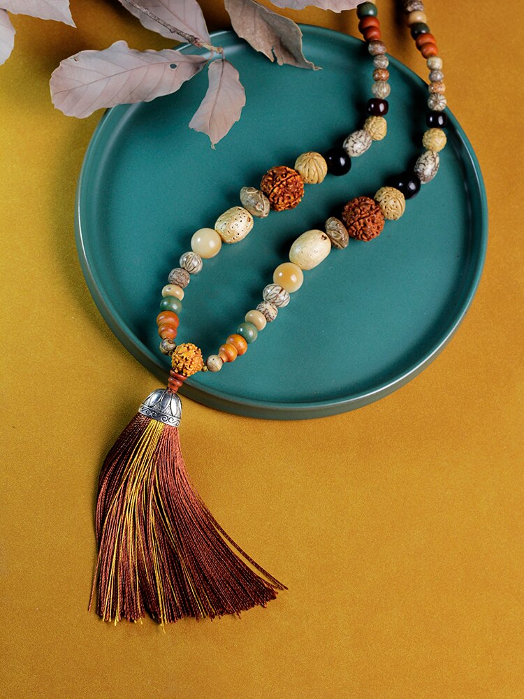 Natural Wood Beads 108 Japamala Necklace WithTassel,